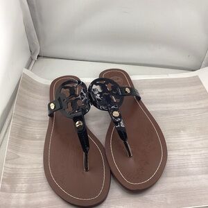 Tory Burch Black and Brown Thong Sandals